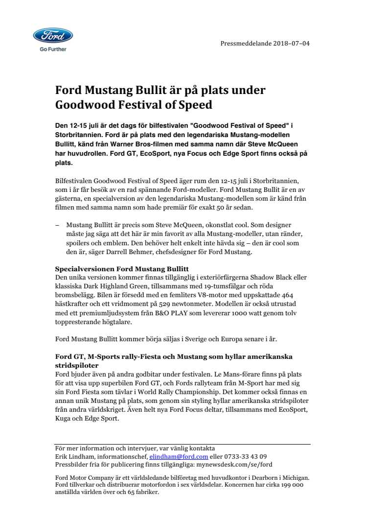 Ford Mustang Bullitt är på plats under Goodwood Festival of Speed