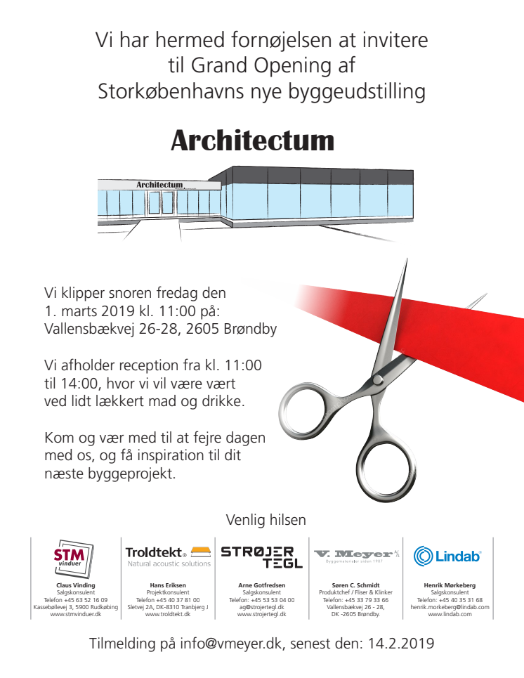Indbydelse til Grand Opening af Storkøbenhavns nye byggeudstilling - Architectum