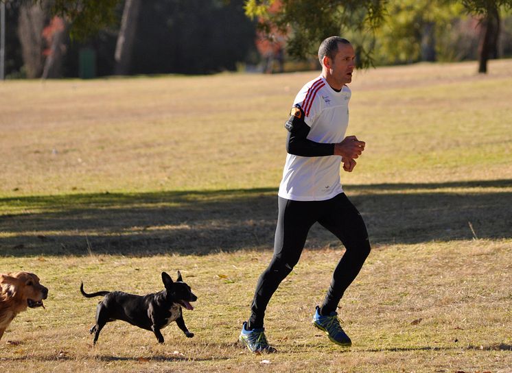 Discovery Vitality CEO Gidon Novick runnig with his dogs at the parkruns launch 