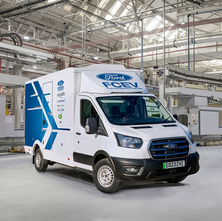 Hydrogen fuel cell Ford E-Transit front at Dagenham