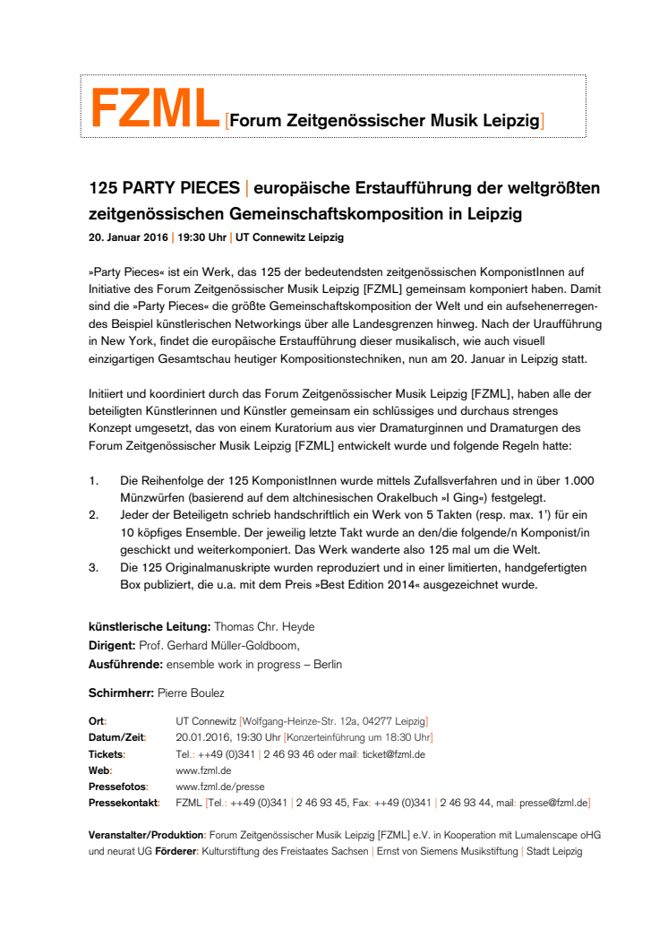 125 Party Pieces Pressemitteilung
