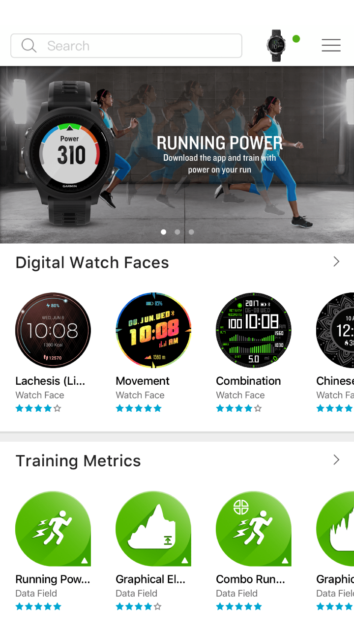 Connect IQ App Store, Watch Faces, Training Metrics