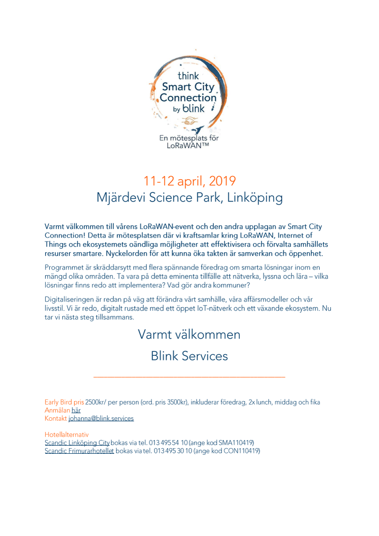Smart City Connection, 11-12 april, Mjärdevi Science Park, Linköping 