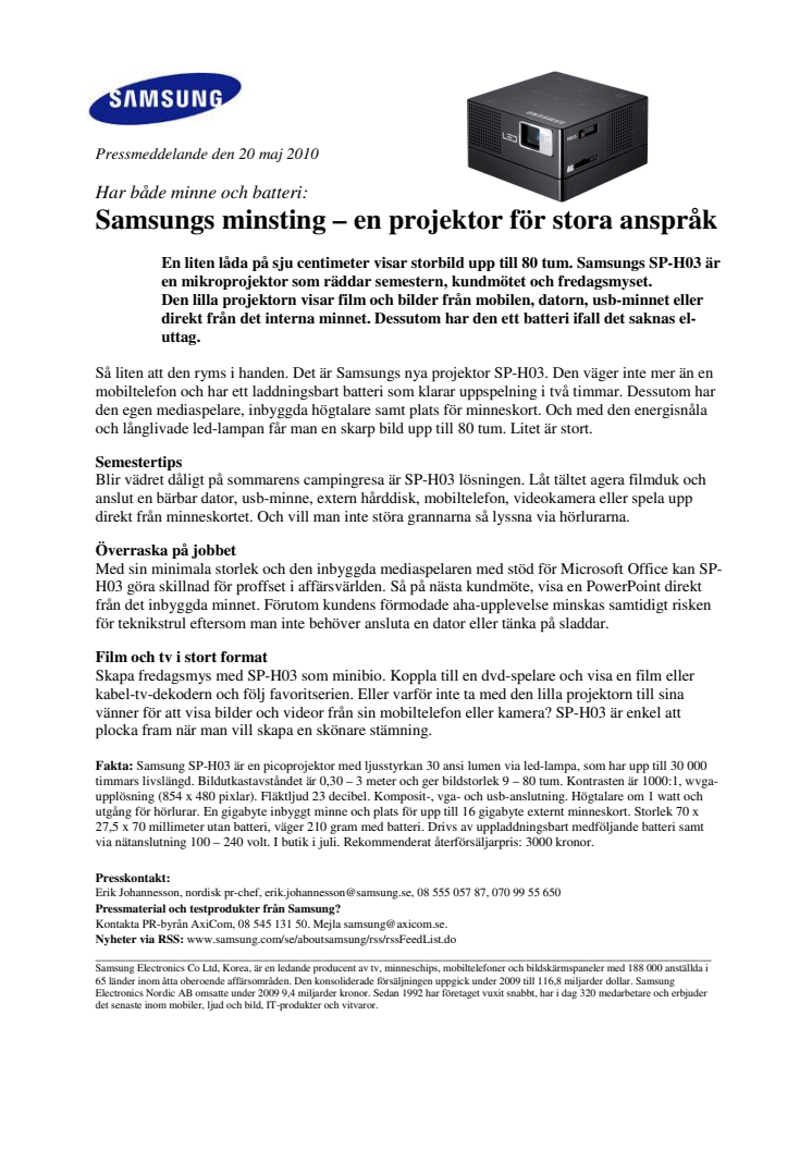 Samsungs minsting – en projektor för stora anspråk