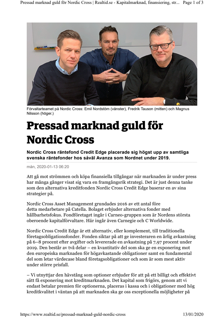 Pressad marknad guld för Nordic Cross