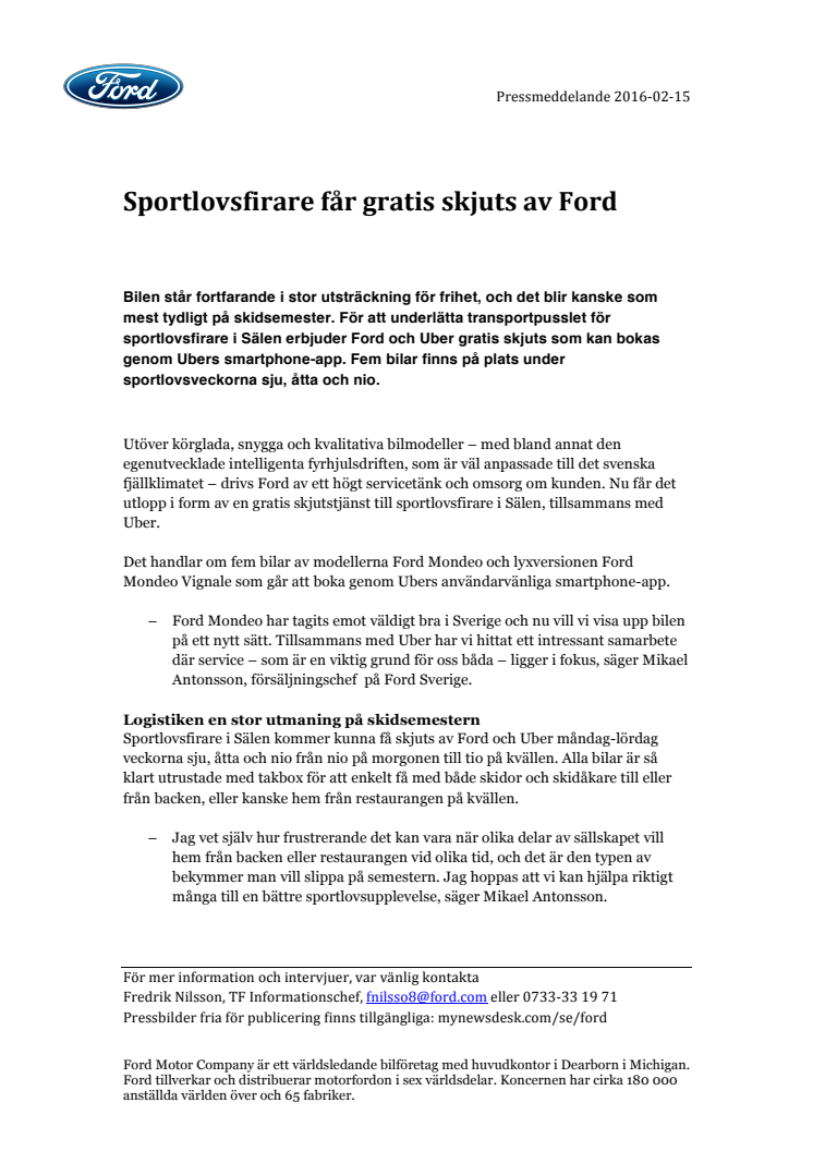 Sportlovsfirare får gratis skjuts av Ford