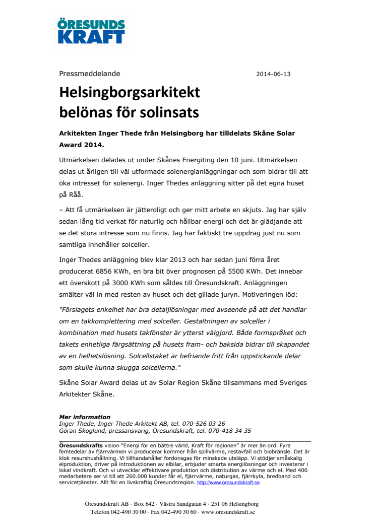 Helsingborgsarkitekt belönas för solinsats