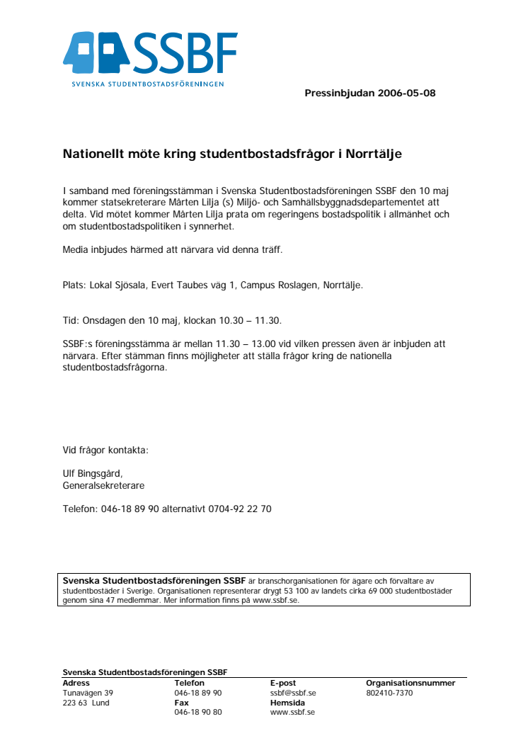 Nationellt möte i Norrtälje kring studentbostadsfrågor