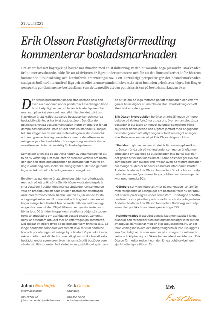 Erik Olsson Fastighetsförmedling kommenterar bostadsmarknaden 21 juli 21.pdf