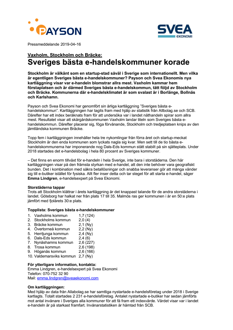 Sveriges bästa e-handelskommuner korade
