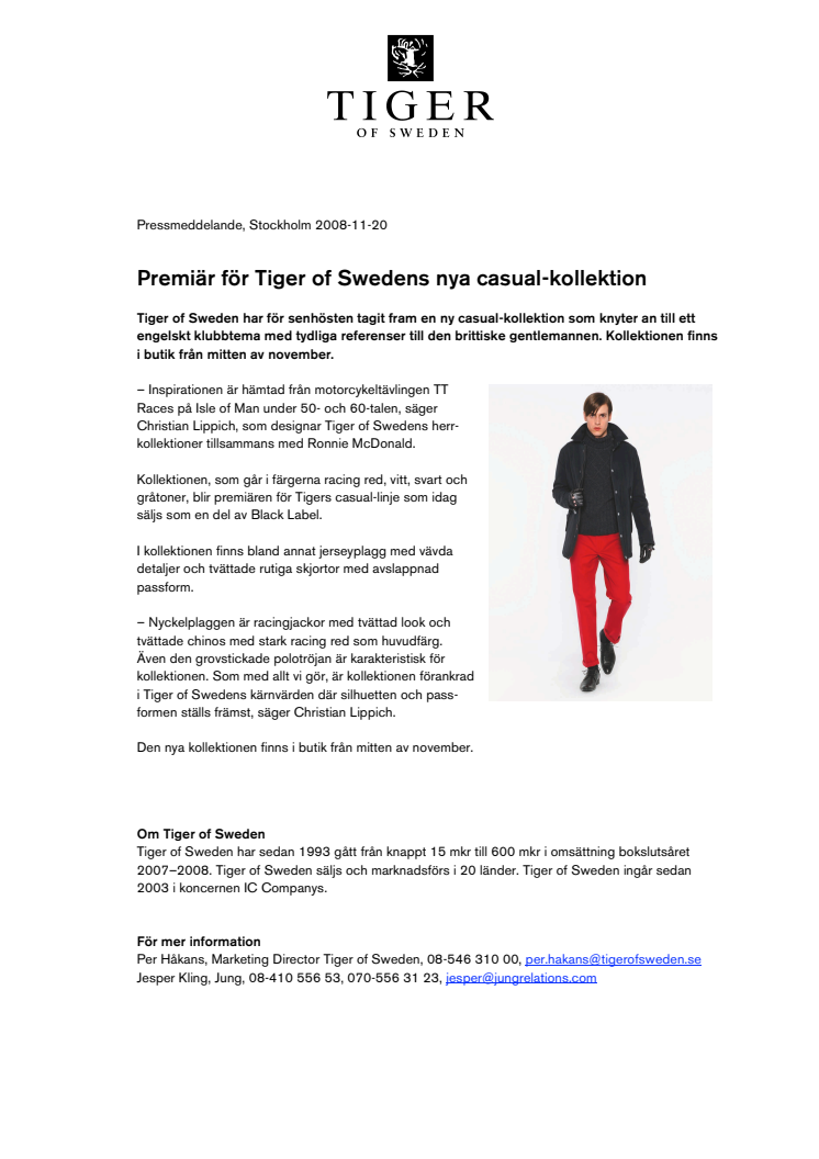 Premiär för Tiger of Swedens nya casual-kollektion