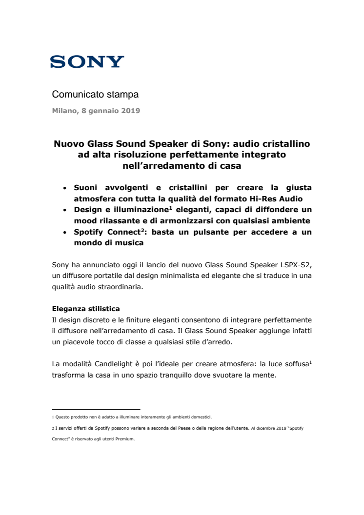 Nuovo Glass Sound Speaker di Sony: audio cristallino ad alta risoluzione perfettamente integrato nell’arredamento di casa