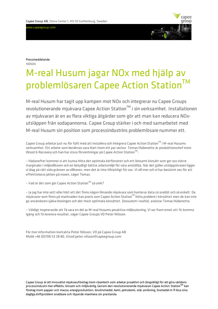 M-real Husum jagar NOx med hjälp av problemlösaren Capee Action Station