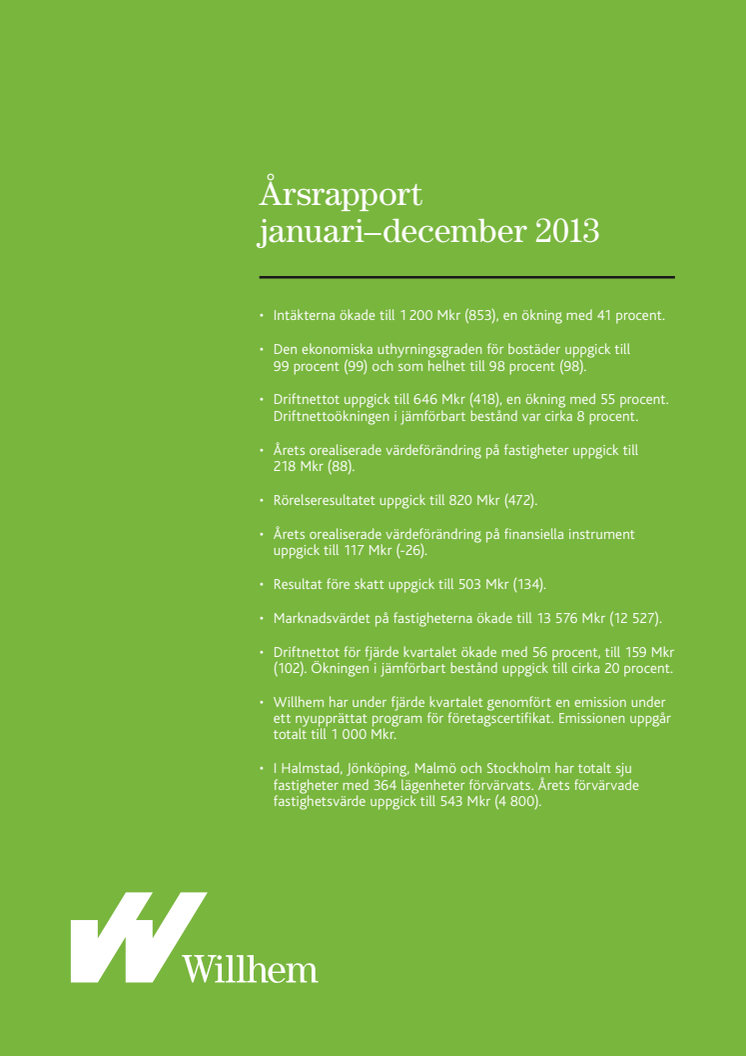 Willhem årsrapport januari-december 2013
