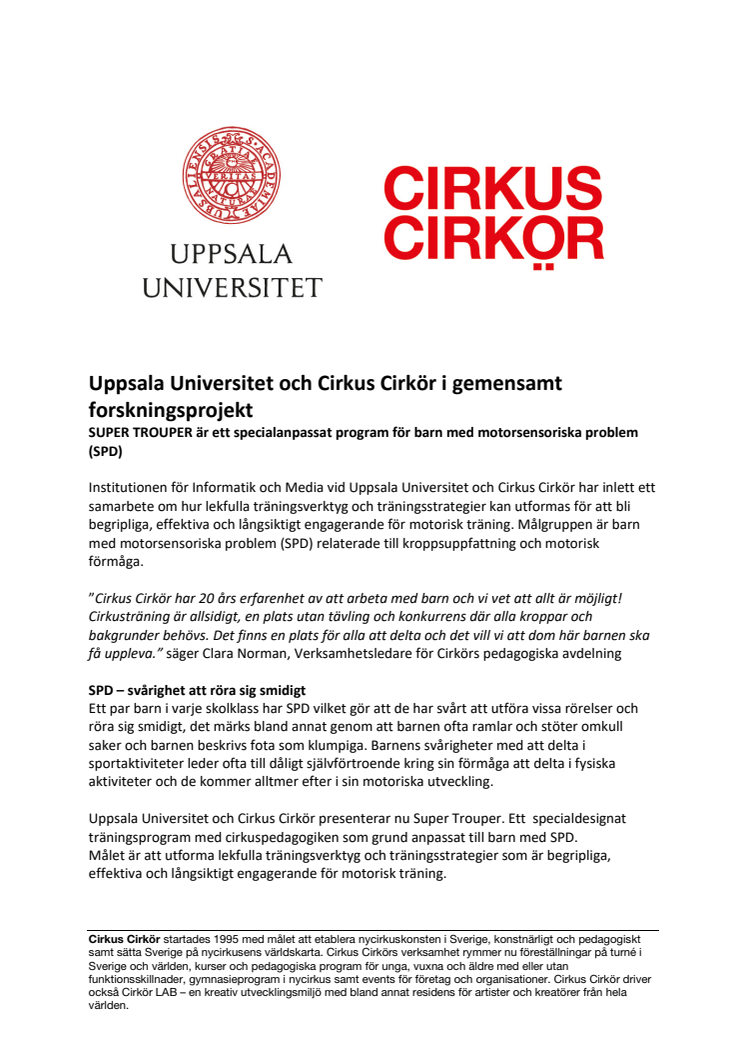 Uppsala Universitet och Cirkus Cirkör i gemensamt forskningsprojekt