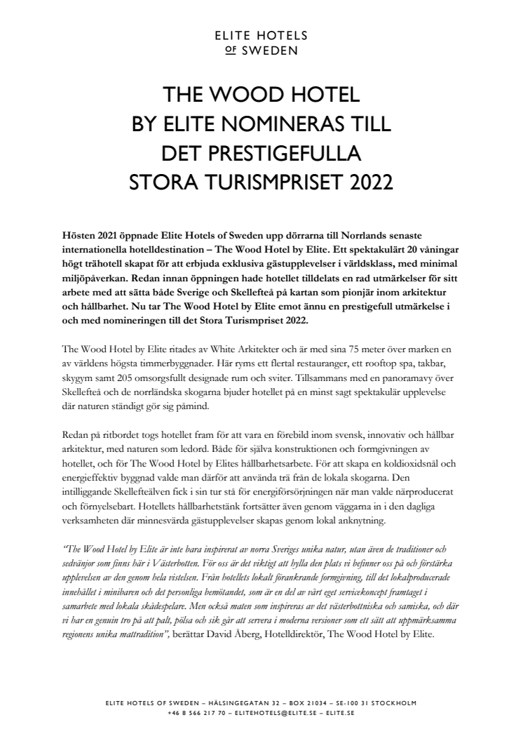 The Wood Hotel by Elite nomineras till det prestigefulla Stora Turismpriset 2022_Pressmeddelande.pdf