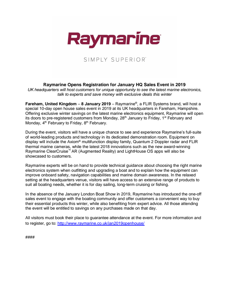 Raymarine Opens Registration for January HQ Sales Event in 2019