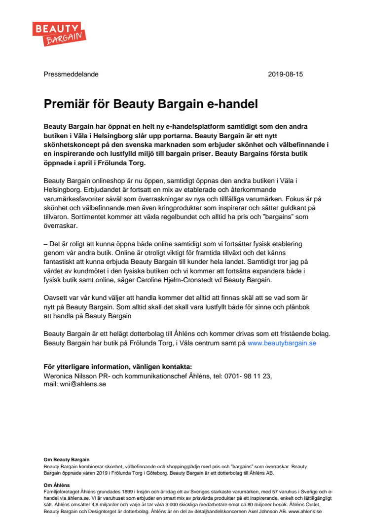 Premiär för Beauty Bargain e-handel 