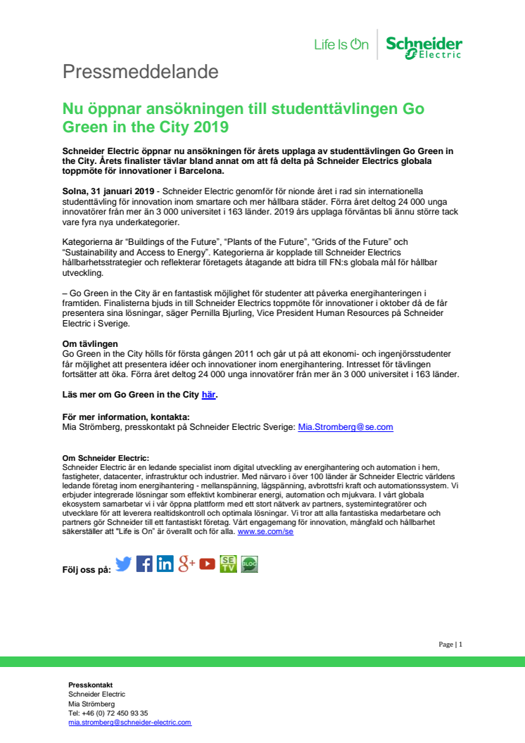 Nu öppnar ansökningen till studenttävlingen Go Green in the City 2019