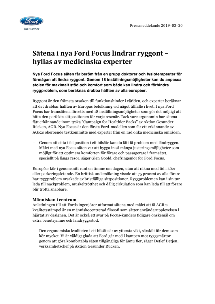 Sätena i nya Ford Focus lindrar ryggont – hyllas av medicinska experter
