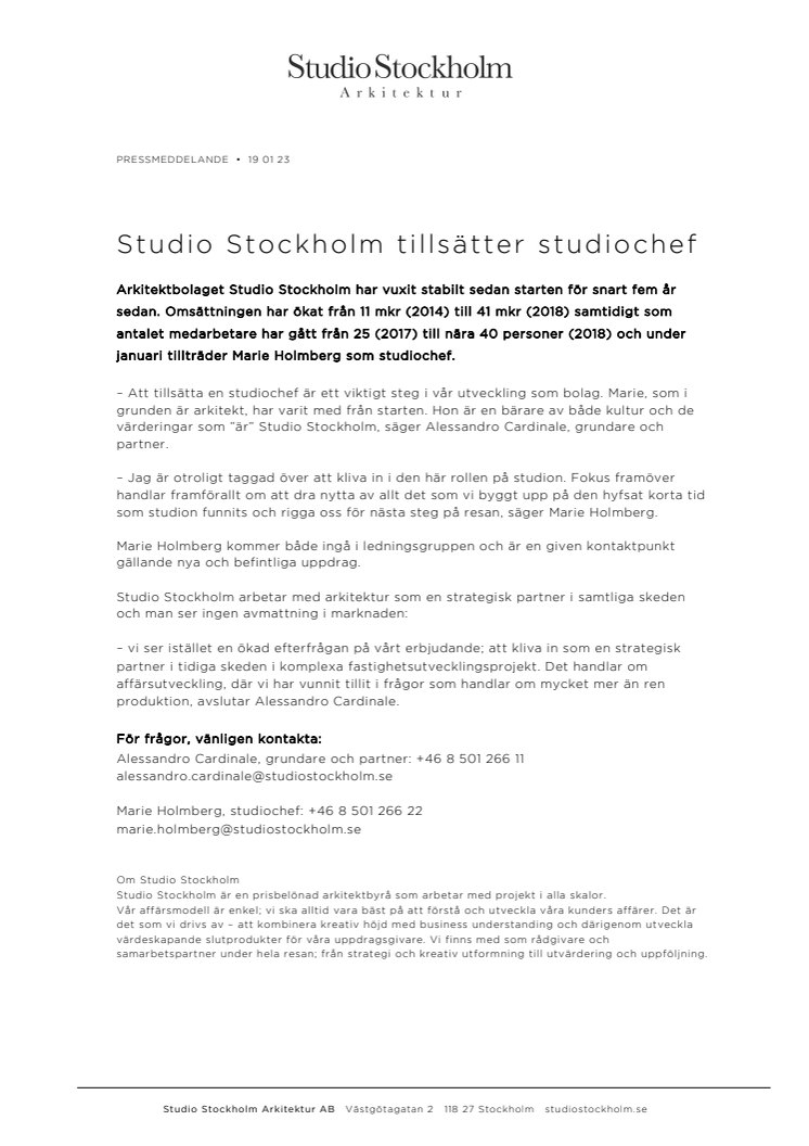 Studio Stockholm tillsätter studiochef