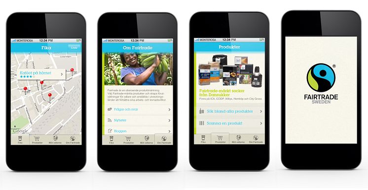 Fairtrades mobilapp - skärmar