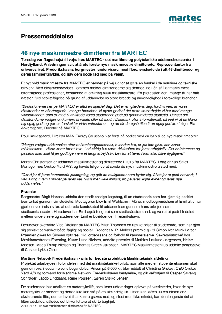 46 nye maskinmestre dimitterer fra MARTEC