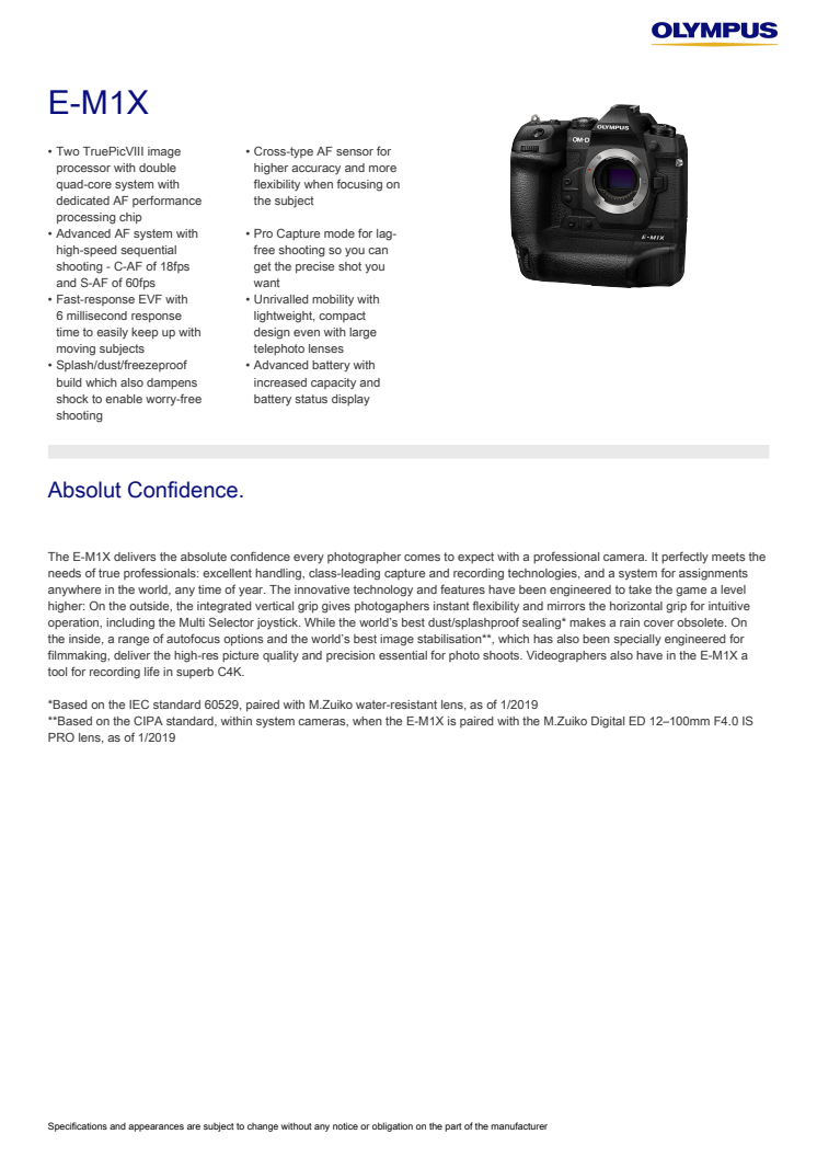 E-M1X Specifications