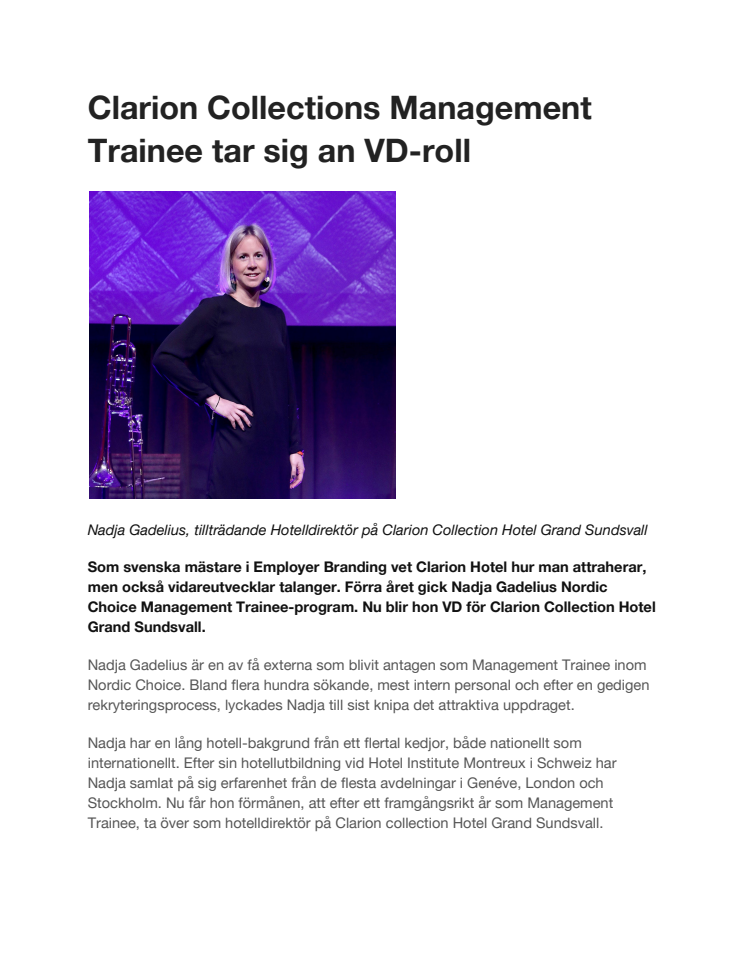 Clarion Collections Management Trainee tar sig an VD-roll