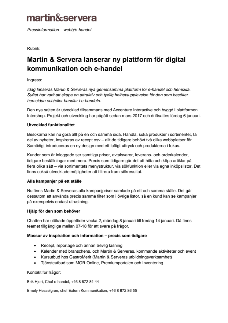 Martin & Servera lanserar ny plattform för digital kommunikation och e-handel