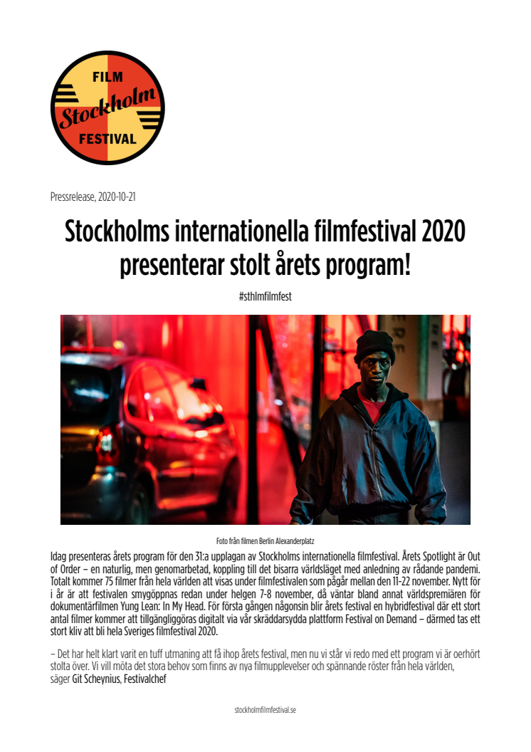 Stockholms internationella filmfestival 2020 presenterar stolt årets program!