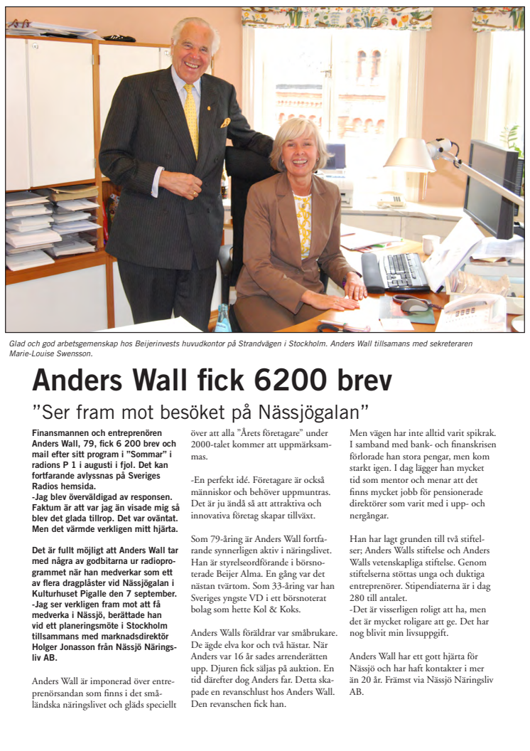 Reportage om Anders Wall inför Nässjögalan 2010