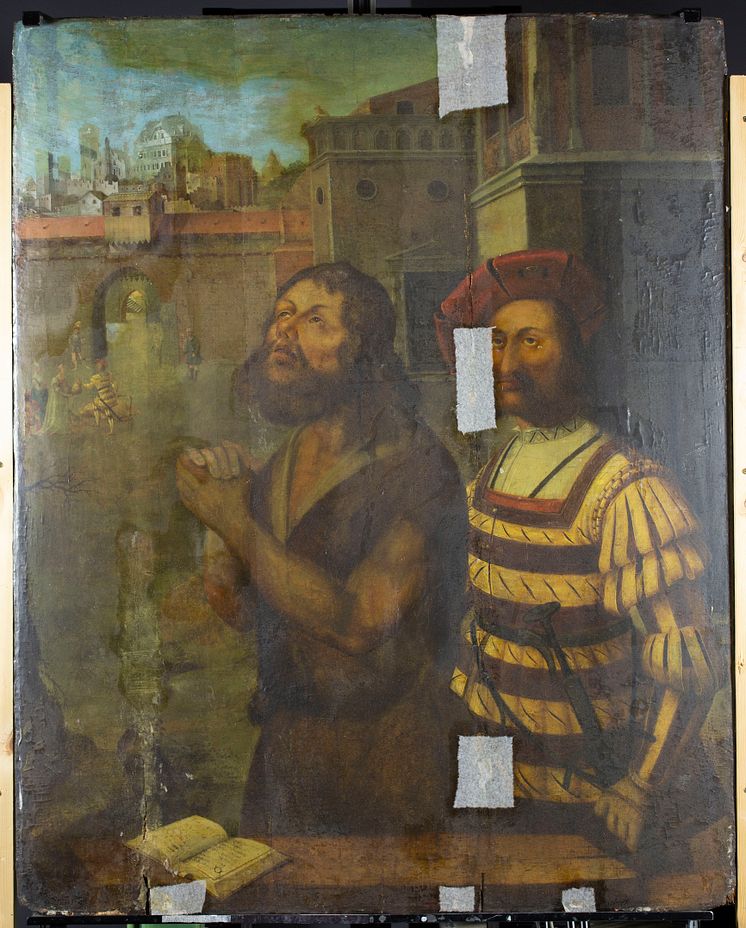 Bowes Museum panel painting (photo credit Northumbria University and The Bowes Museum)