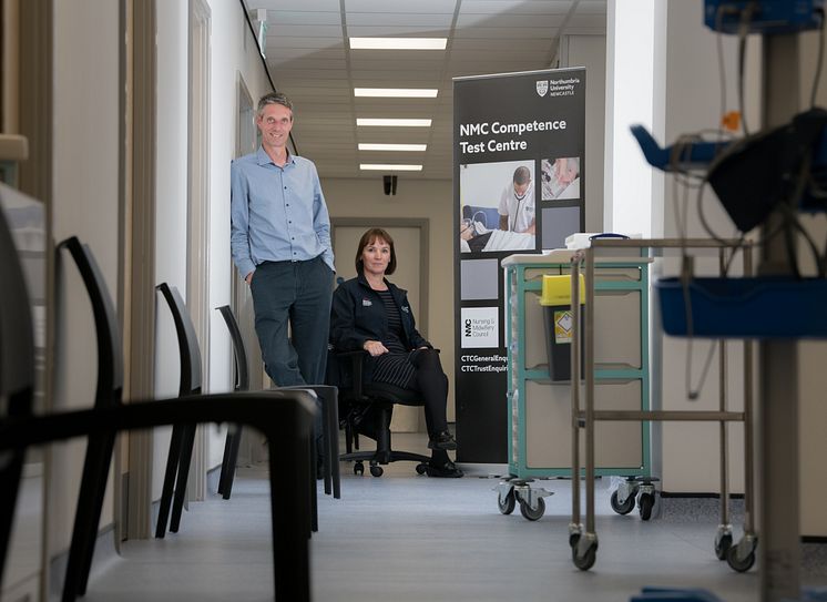 Norman Franklin and Jane Greaves in the newly-expanded OSCE test centre at Northumbria University