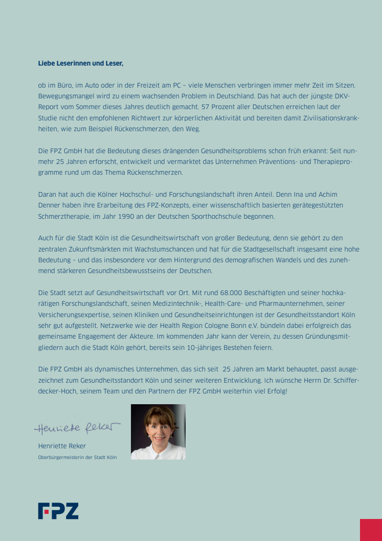 Grußwort der Kölner Oberbürgermeisterin Henriette Reker