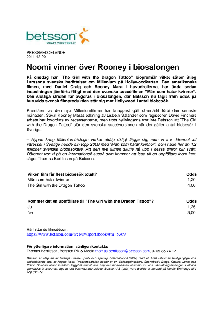 Noomi vinner över Rooney i biosalongen