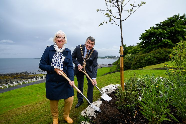 Pictured is WI President Leanna Fibley at the tree plant with Mayor of Mid and East Antrim, Ald Noel Williams