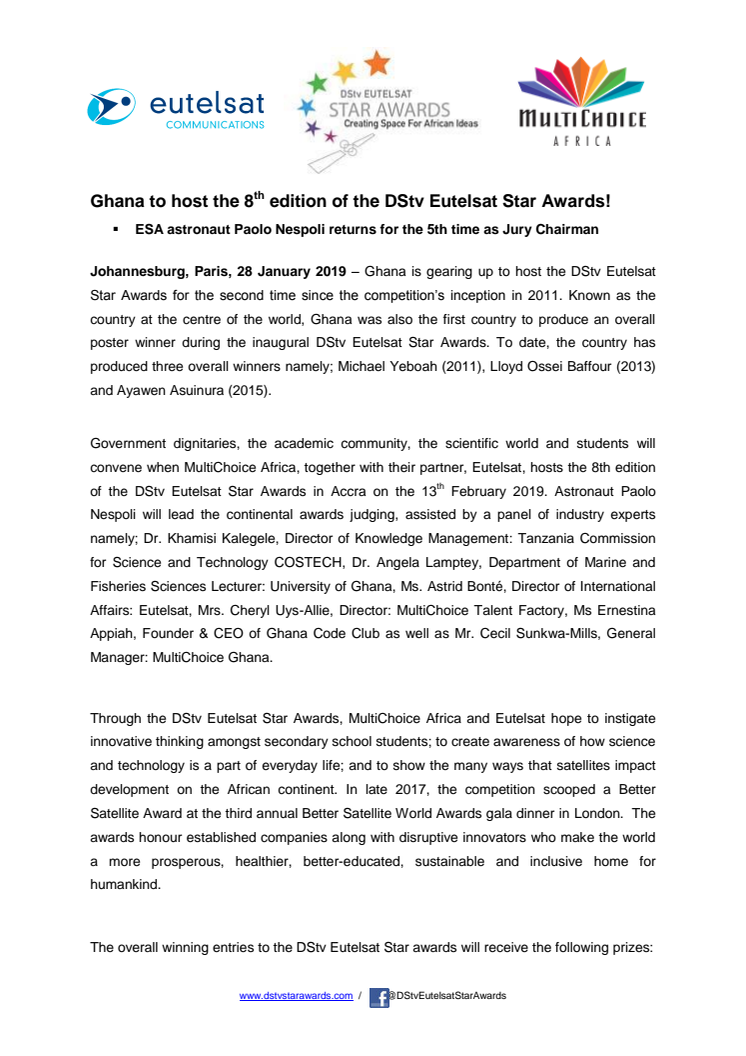 Ghana to host the 8th edition of the DStv Eutelsat Star Awards!  