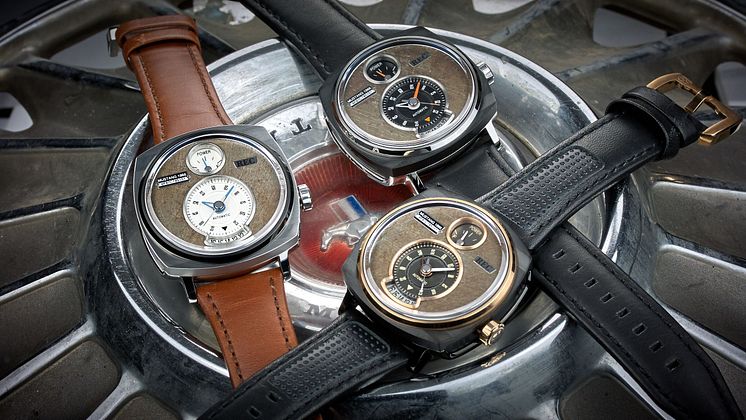 Klockorna från REC Watches byggs av delar från gamla Ford Mustanger, och bilens serienummer skrivs på urtavlan.