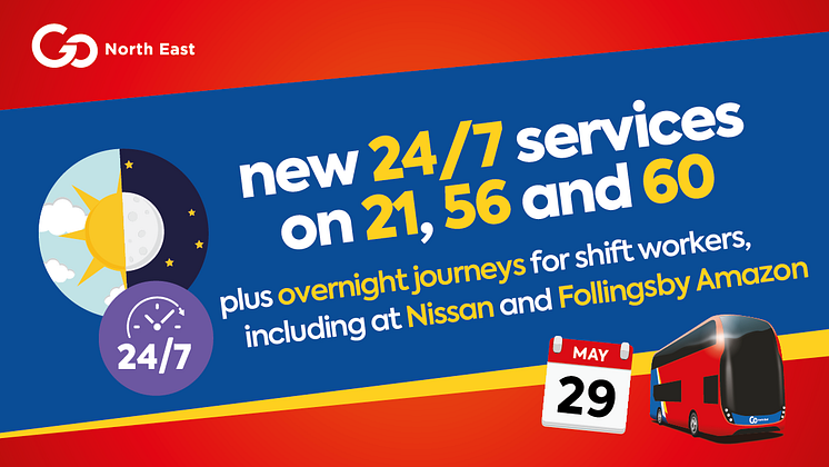 New 24/7 bus services plus overnight journeys for shift workers, including at Nissan and Follingsby Amazon