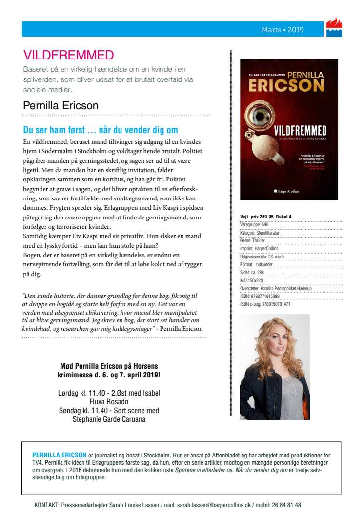 Nyhed på vej fra HarperCollins: VILDFREMMED af Pernilla Ericson