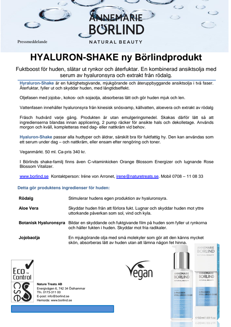 HYALURON-SHAKE ny Börlindprodukt
