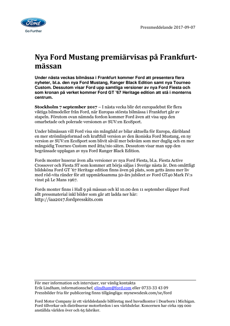 Nya Ford Mustang premiärvisas på Frankfurt-mässan
