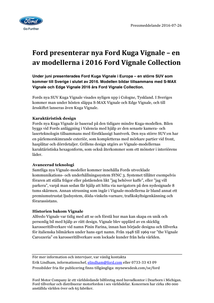 Ford presenterar nya Ford Kuga Vignale – en av modellerna i 2016 Ford Vignale Collection