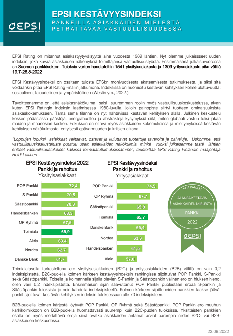 EPSI Kestävyysindeksi - Pankkiala 2022 tulostiivistelmä.pdf