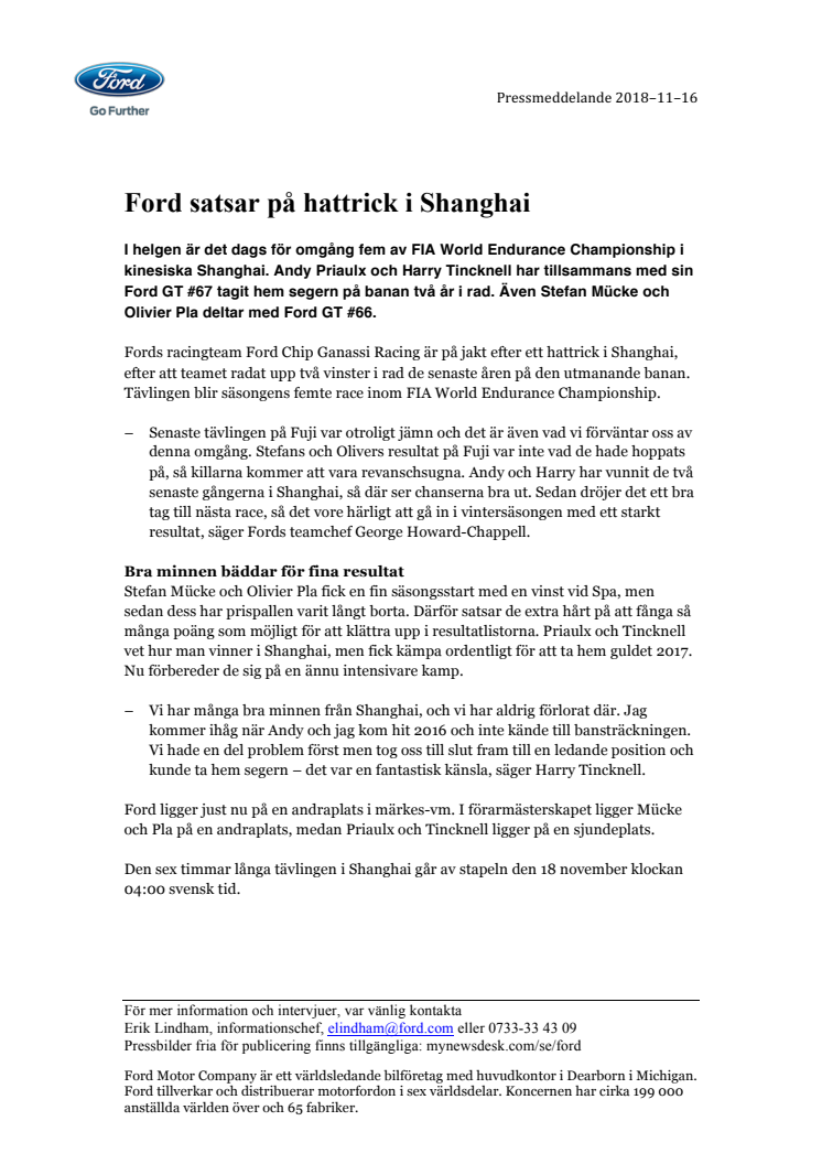 Ford satsar på hattrick i Shanghai