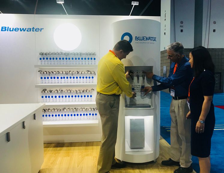 Ideal for public events of any kind, Bluewater water stations dispense up to 7,000 liters (1,826 US gallons) of chilled still or sparkling purified water every day.