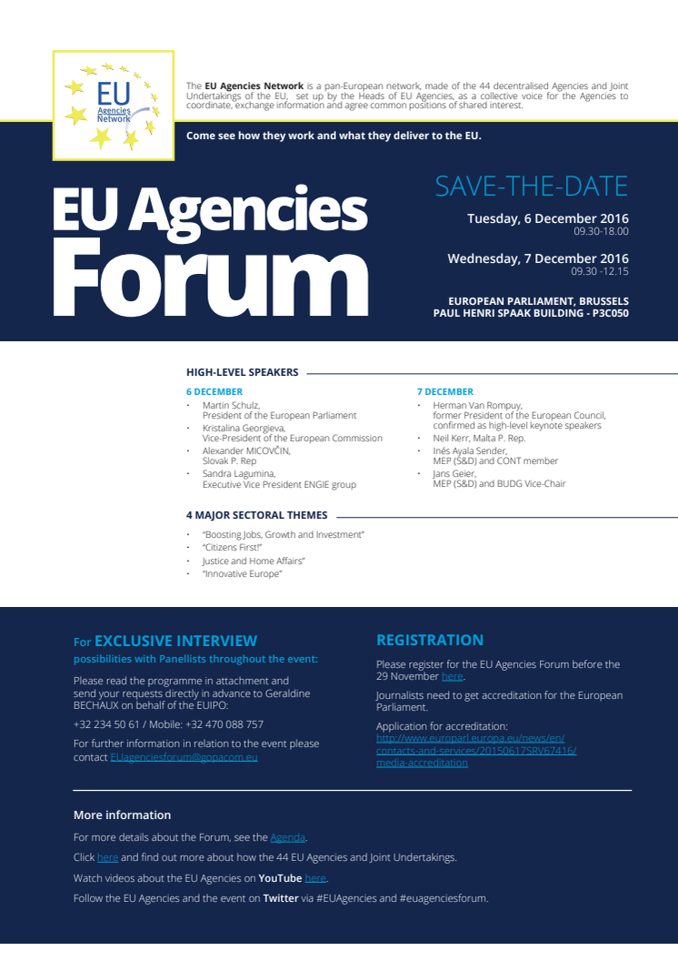 Save the date: EU Agencies Forum in the European Parliament on 6 – 7 December 2016