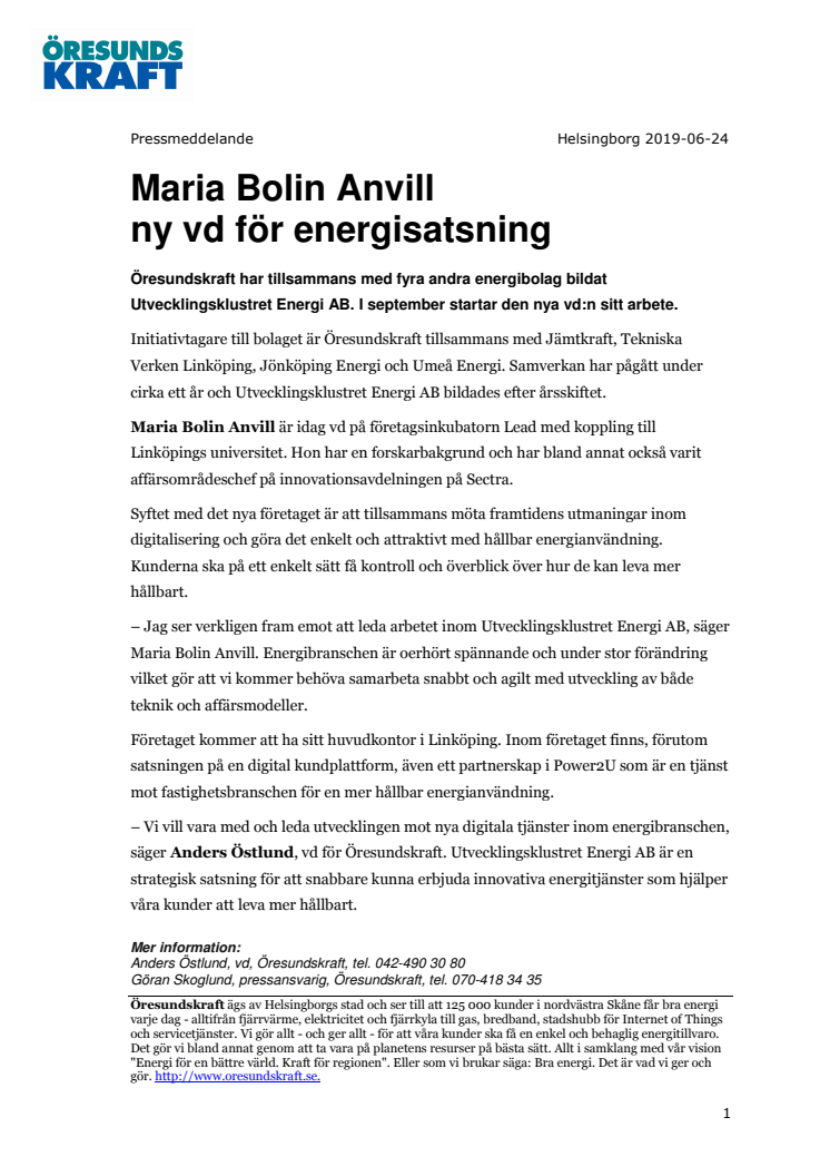Maria Bolin Anvill ny vd för energisatsning