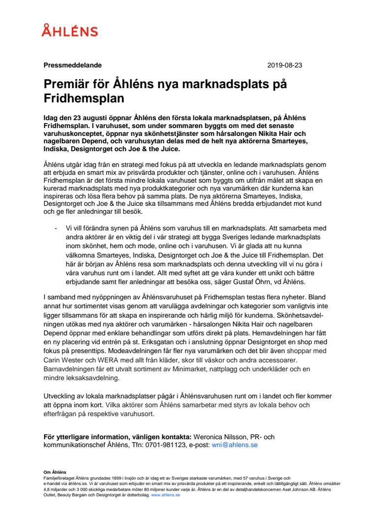 Premiär för Åhléns nya marknadsplats på Fridhemsplan
